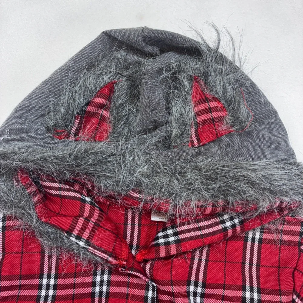 Spirit Wolf‎ Plaid Hooded Dress Costume Faux Fur Trim Faux Fur Trim Size Large - Picture 8 of 9